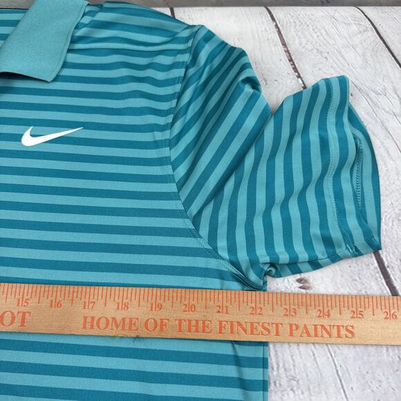 Nike Dri-Fit Blue Teal Striped Polo Shirt Size Large Men’s - Picture 6 of 10